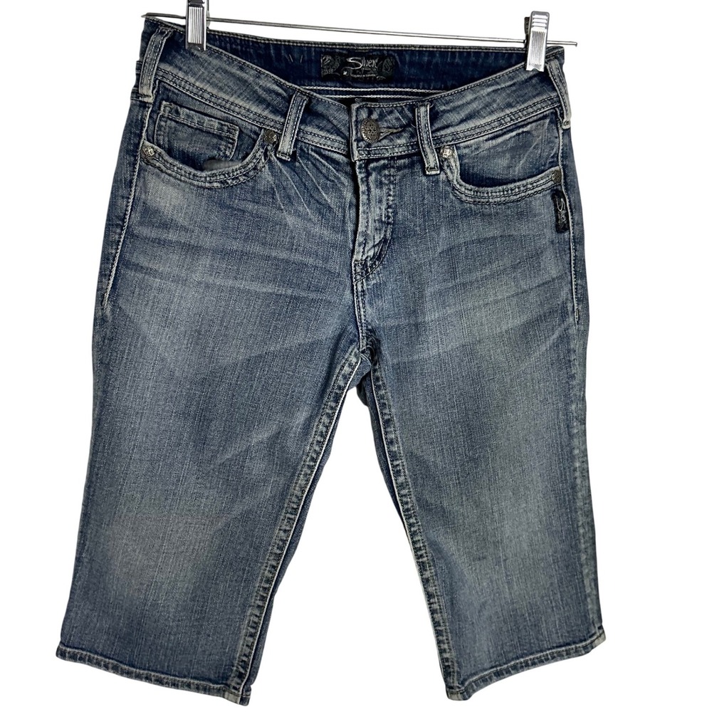 Silver Jeans Co Suki Bermuda Denim Shorts Medium Wash Blue W27 Mid Rise